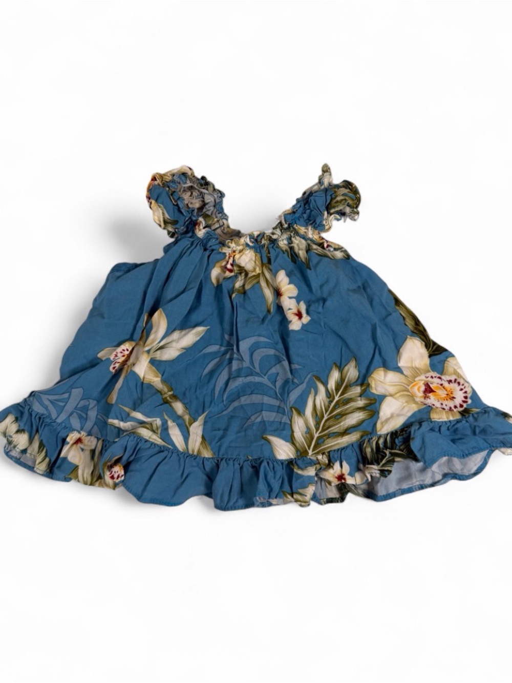 Vintage Winnie Fashion Hawaiian Blue Floral Ruffle Tank 18m